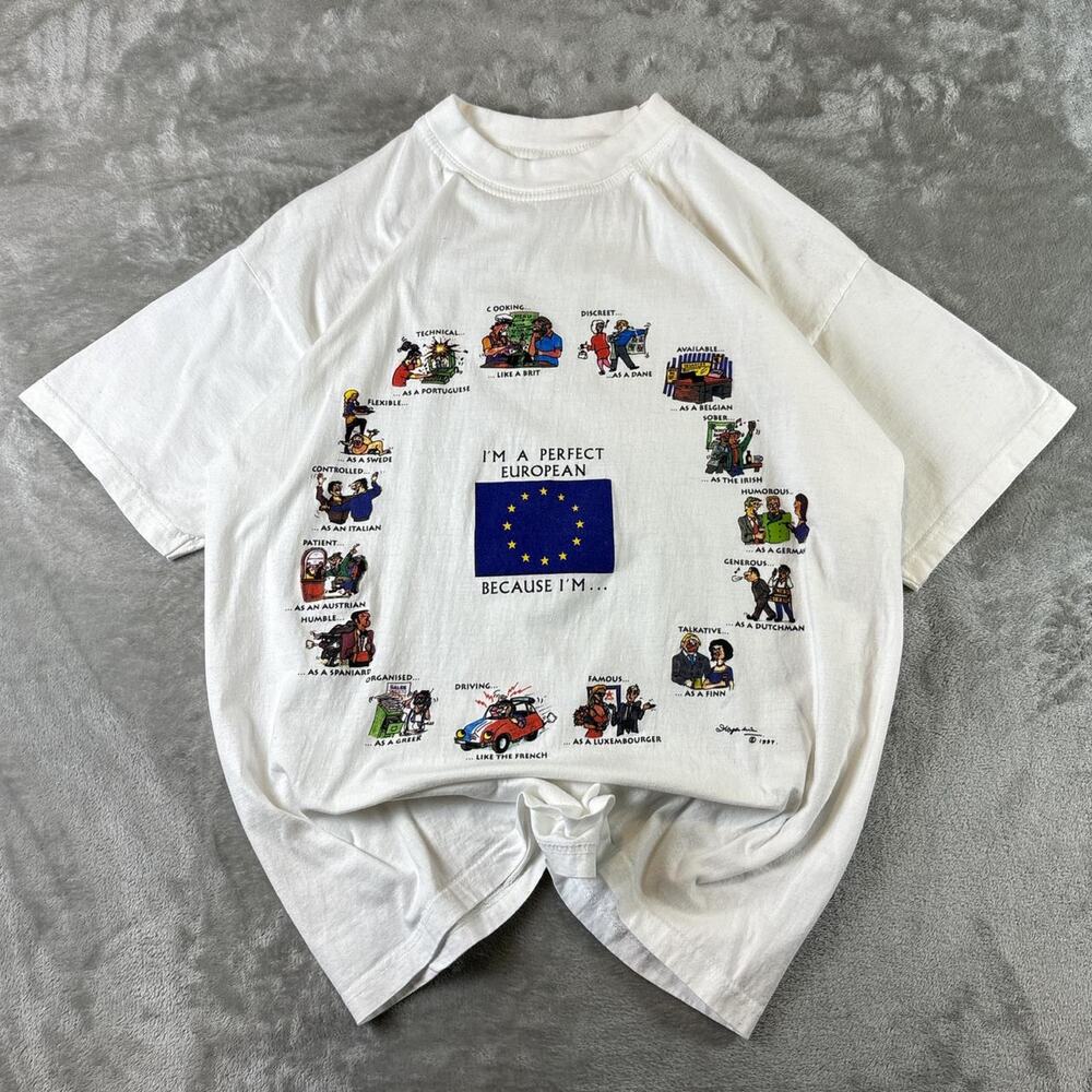Vintage B&C “I’m A Perfect European Because I’m…” Single Stitch T-Shirt L EUC